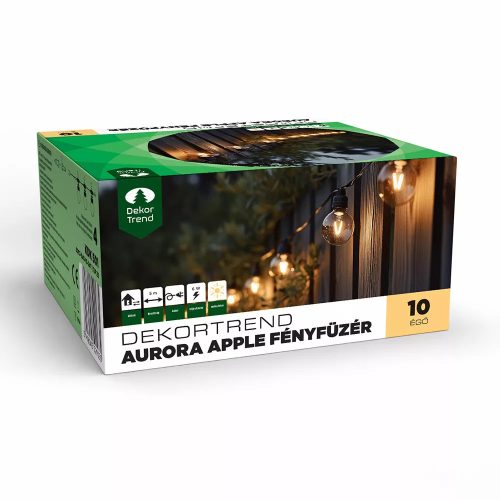 Dekortrend KDK 501 Kültéri toldható hálózati Aurora Apple fényfüzér fekete kábellel, 10 db égő MELEG FEHÉR LED-del,  5 méter