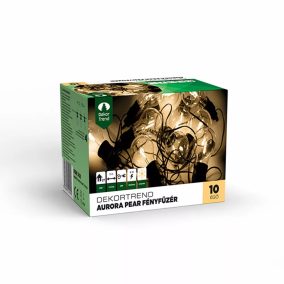   Dekortrend KDK 502 Kültéri toldható Aurora Pear fényfüzér, 10 égő, MELEG FEHÉR LED-del, fekete kábel, 5 méter