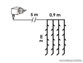 DekorTrend KDL 133 Kültéri 192 LED-es fényfüggöny, 90 x 200 cm, fekete kábellel, hideg fehér