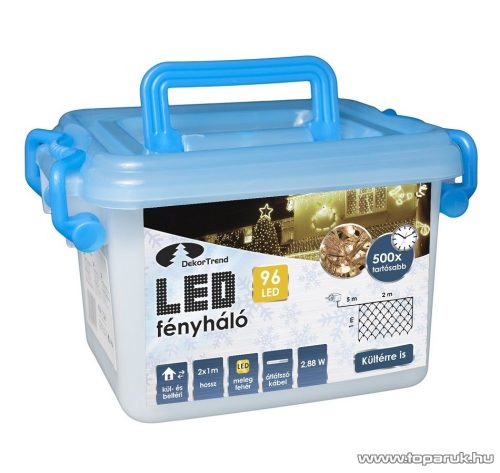 Design Dekor KDL 146 Kültéri LED-es fényháló, 200 x 100 cm, átlátszó kábellel, 96 db meleg fehér LED-del