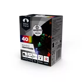   DekorTrend KDT 045 MULTI Kültéri elemes Basic LED fényfüzér timer időzítő funkcióval, 40 db MULTI SZÍNES LED-del, zöld kábel, 320 cm