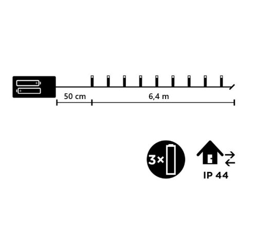 DekorTrend KDT 082 WH Kültéri elemes Basic LED fényfüzér timer időzítő funkcióval, 80 db HIDEG FEHÉR LED-del, zöld kábel, 640 cm