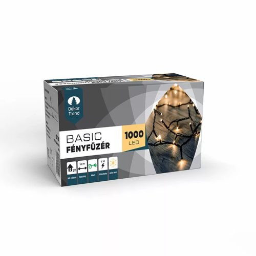 DekorTrend KDT 101 WW Basic Kültéri LED-es fényfüzér zöld színű kábellel, 1000 db MELEG FEHÉR LED-del, 50 m hosszú