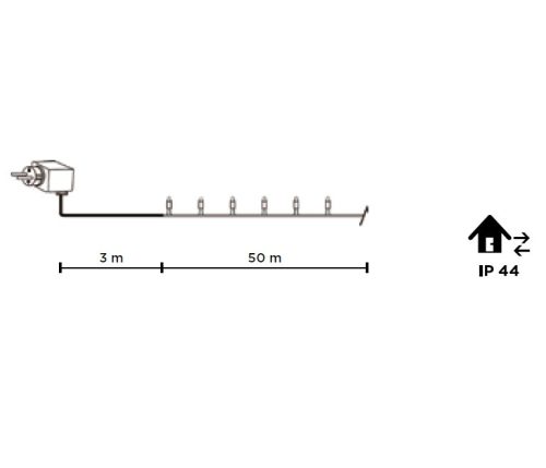 DekorTrend KDT 101 WW Basic Kültéri LED-es fényfüzér zöld színű kábellel, 1000 db MELEG FEHÉR LED-del, 50 m hosszú