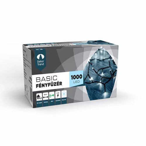 DekorTrend KDT 102 WH Basic Kültéri LED-es fényfüzér zöld színű kábellel, 1000 db HIDEG FEHÉR LED-del, 50 m hosszú
