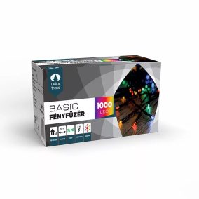   DekorTrend KDT 105 MULTI Basic Kültéri LED-es fényfüzér zöld színű kábellel, 1000 db MULTI SZÍNES LED-del, 50 m hosszú