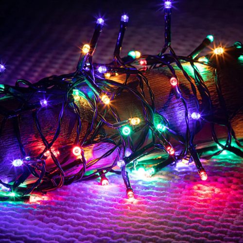 DekorTrend KDT 105 MULTI Basic Kültéri LED-es fényfüzér zöld színű kábellel, 1000 db MULTI SZÍNES LED-del, 50 m hosszú