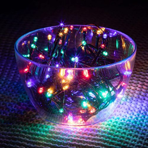 DekorTrend KDT 105 MULTI Basic Kültéri LED-es fényfüzér zöld színű kábellel, 1000 db MULTI SZÍNES LED-del, 50 m hosszú