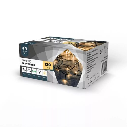 DekorTrend KDT 121 WW Basic Kültéri LED-es fényfüzér zöld színű kábellel, 120 db MELEG FEHÉR LED-del, 6 m hosszú