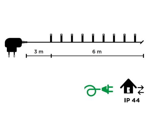 DekorTrend KDT 121 WW Basic Kültéri LED-es fényfüzér zöld színű kábellel, 120 db MELEG FEHÉR LED-del, 6 m hosszú