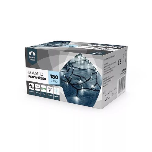 DekorTrend KDT 182 WH Basic Kültéri LED-es fényfüzér zöld színű kábellel, 180 db HIDEG FEHÉR LED-del, 9 m hosszú