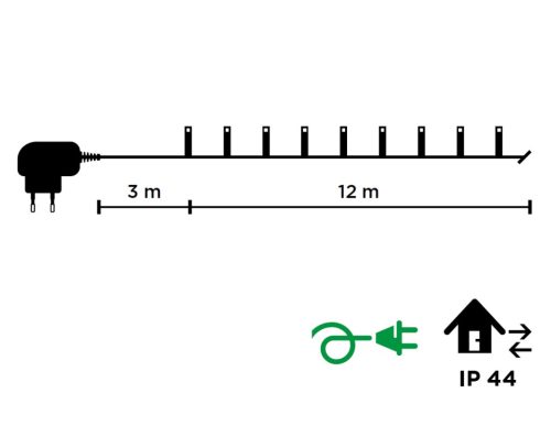DekorTrend KDT 242 WH Basic Kültéri LED-es fényfüzér zöld színű kábellel, 240 db HIDEG FEHÉR LED-del, 12 m hosszú