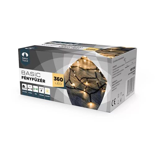 DekorTrend KDT 361 WW Basic Kültéri LED-es fényfüzér zöld színű kábellel, 360 db MELEG FEHÉR LED-del, 18 m hosszú