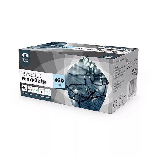 DekorTrend KDT 362 WH Basic Kültéri LED-es fényfüzér zöld színű kábellel, 360 db HIDEG FEHÉR LED-del, 18 m hosszú