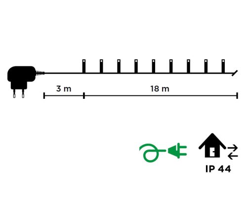 DekorTrend KDT 365 MULTI Basic Kültéri LED-es fényfüzér zöld színű kábellel, 360 db SZÍNES LED-del, 18 m hosszú