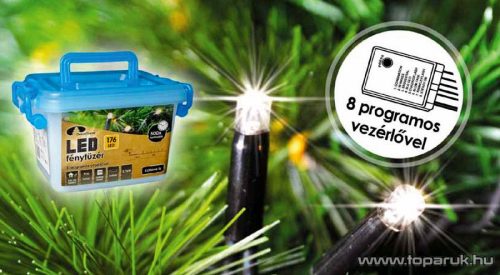 Design Dekor KDV 125 Kültéri vezérlős LED-es fényfüzér, 8 program, 6 m, fekete kábellel, 120 db színes (sokszínű) LED-del