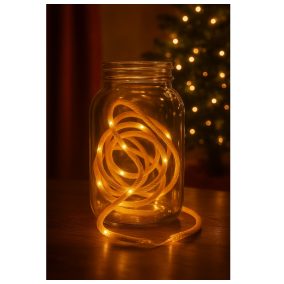   DekorTrend KNY 001 Beltéri elemes LED kötél fényfüzér 20 db MELEG FEHÉR fényű, kötélbe rejtett LED-del, 2 m hosszú