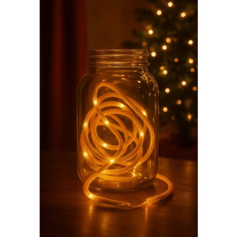 DekorTrend KNY 001 Beltéri elemes LED kötél fényfüzér 20 db MELEG FEHÉR fényű, kötélbe rejtett LED-del, 2 m hosszú