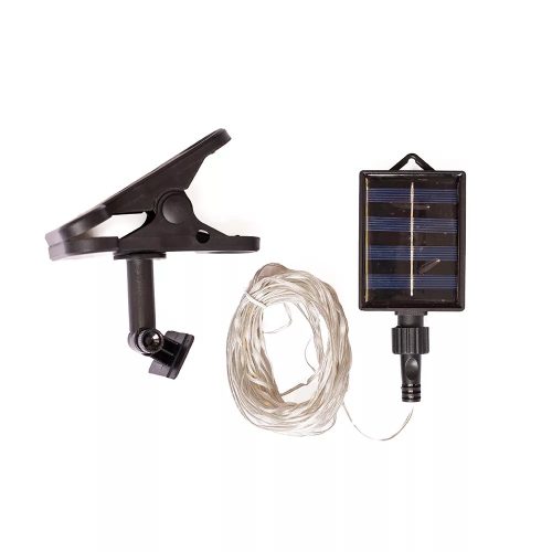 Dekortrend KNY 100 Kültéri napelemes fényfüzér csíptetővel, 70 db MELEG FEHÉR LED-del, átlátszó kábel, 7 méter