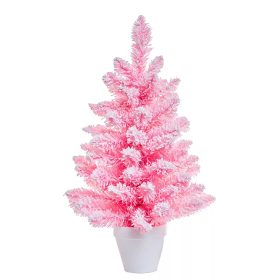   PINK PINE KFA 648 Mini rózsaszín asztali műfenyő fehér kaspóban, lapos 2D tűlevelekkel + műhóval, 60 cm