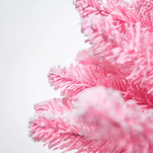 PINK PINE KFA 648 Mini rózsaszín asztali műfenyő fehér kaspóban, lapos 2D tűlevelekkel + műhóval, 60 cm