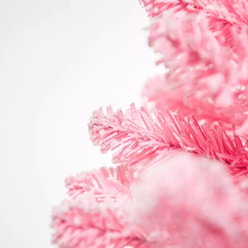 PINK PINE KFA 648 Mini rózsaszín asztali műfenyő fehér kaspóban, lapos 2D tűlevelekkel + műhóval, 60 cm