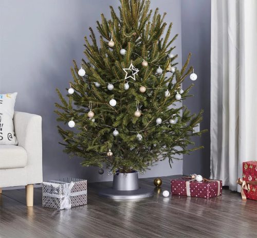 RINGO KTA 042 Minimalista, letisztult karácsonyfa talp, fenyőtalp vágott fenyőhöz, ezüst, 2,1 méteres fenyőfáig