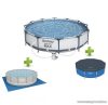 Bestway Steel Pro Max BAHAMA Superior XXL Fémvázas kerti medence szett, vízforgatóval, védőtakaróval és talajtakaróval, szürke, 366 x 76 cm