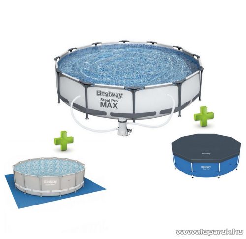 Bestway Steel Pro Max BAHAMA Superior XXL Fémvázas kerti medence szett, vízforgatóval, védőtakaróval és talajtakaróval, szürke, 366 x 76 cm