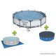 Bestway Steel Pro Max BAHAMA Superior XXL Fémvázas kerti medence szett, vízforgatóval, védőtakaróval és talajtakaróval, szürke, 366 x 76 cm