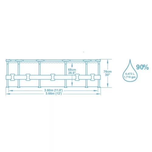 Bestway Steel Pro Max BAHAMA Superior XXL Fémvázas kerti medence szett, vízforgatóval, védőtakaróval és talajtakaróval, szürke, 366 x 76 cm