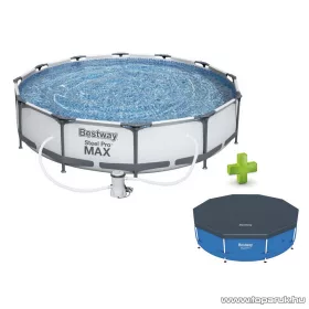   Bestway Steel Pro Max BAHAMA Superior Fémvázas kerti medence vízforgatóval és védőtakaróval, szürke, 366 x 76 cm
