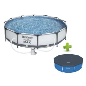   Bestway Steel Pro Max BAHAMA Superior Fémvázas kerti medence vízforgatóval és védőtakaróval, szürke, 366 x 76 cm