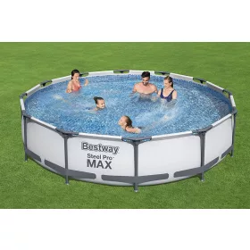   Bestway Steel Pro Max BAHAMA Superior Fémvázas kerti medence vízforgatóval és védőtakaróval, szürke, 366 x 76 cm