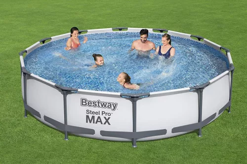 Bestway Steel Pro Max BAHAMA Superior Fémvázas kerti medence vízforgatóval és védőtakaróval, szürke, 366 x 76 cm