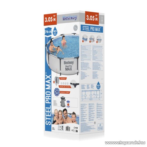 Bestway Steel Pro Max MAUI Superior Fémvázas kerti medence vízforgatóval, szürke, 305 x 76 cm