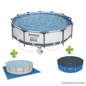   Bestway Steel Pro Max MAUI Superior XXL Fémvázas kerti medence szett, vízforgatóval, védőtakaróval és talajtakaróval, szürke, 305 x 76 cm