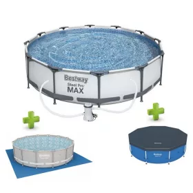   Bestway Steel Pro Max MAUI Superior XXL Fémvázas kerti medence szett, vízforgatóval, védőtakaróval és talajtakaróval, szürke, 305 x 76 cm