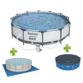   Bestway Steel Pro Max MAUI Superior XXL Fémvázas kerti medence szett, vízforgatóval, védőtakaróval és talajtakaróval, szürke, 305 x 76 cm