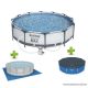 Bestway Steel Pro Max MAUI Superior XXL Fémvázas kerti medence szett, vízforgatóval, védőtakaróval és talajtakaróval, szürke, 305 x 76 cm