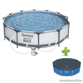   Bestway Steel Pro Max MAUI Superior Fémvázas kerti medence vízforgatóval és védőtakaróval, szürke, 305 x 76 cm