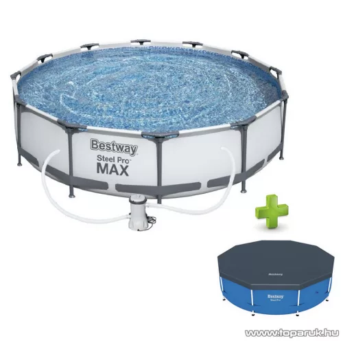 Bestway Steel Pro Max MAUI Superior Fémvázas kerti medence vízforgatóval és védőtakaróval, szürke, 305 x 76 cm
