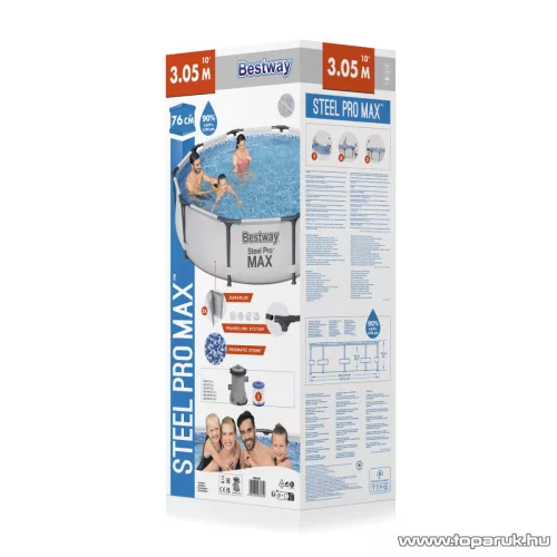 Bestway Steel Pro Max MAUI Superior Fémvázas kerti medence vízforgatóval és védőtakaróval, szürke, 305 x 76 cm