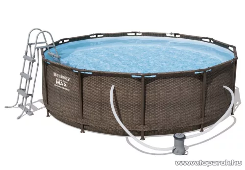 Bestway MYKONOS Fémvázas, rattan hatású kerti medence vízforgatóval és létrával, 366 x 100 cm