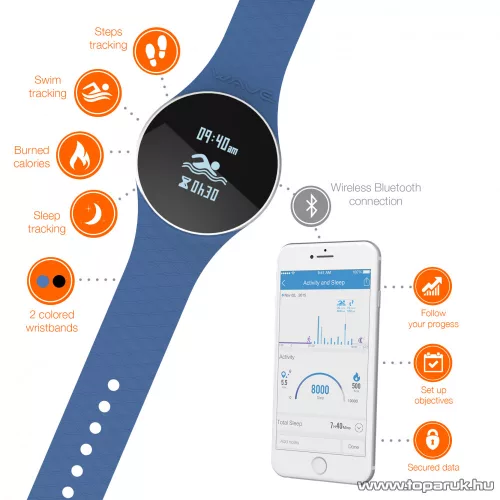 iHealth Wave AM4 napi aktivitást mérő vízálló fitness óra úszáshoz és alváshoz, kék-fekete