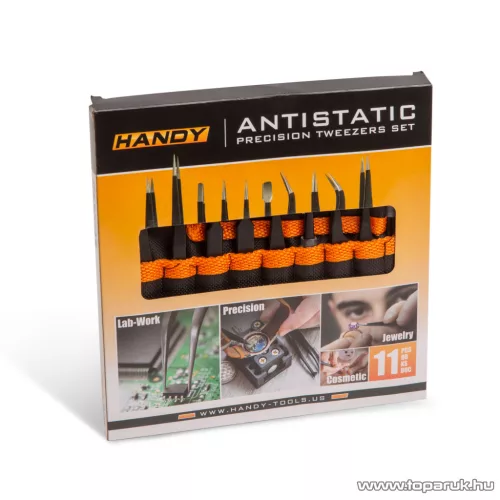 Handy Antisztatikus precíziós csipesz szett, matt fekete, 11 részes (10779B)