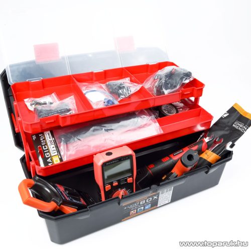 Handy Műanyag szerszámtartó láda, kinyitható tálcás szerszámosláda, 250 x 495 x 230 mm (10986)