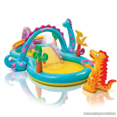 Intex Dinoland vízi játszótér, csúszdás kerti medence, 333 x 229 x 112 cm (57135)