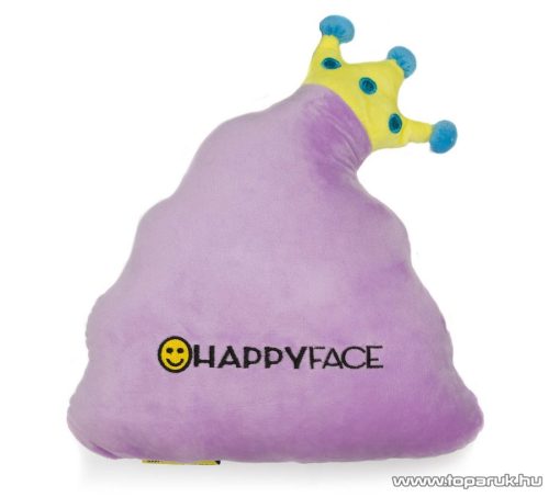 HappyFace Lila nevetős kaki emoji plüss párna, díszpárna, 32 x 32 x 10 cm