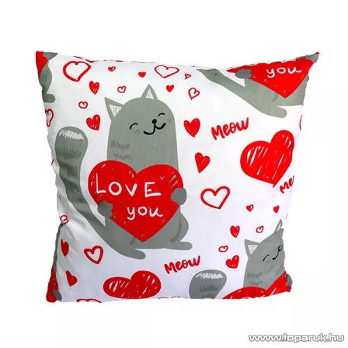 Love You pecsétes, cicás díszpárna, 40 x 40 cm
